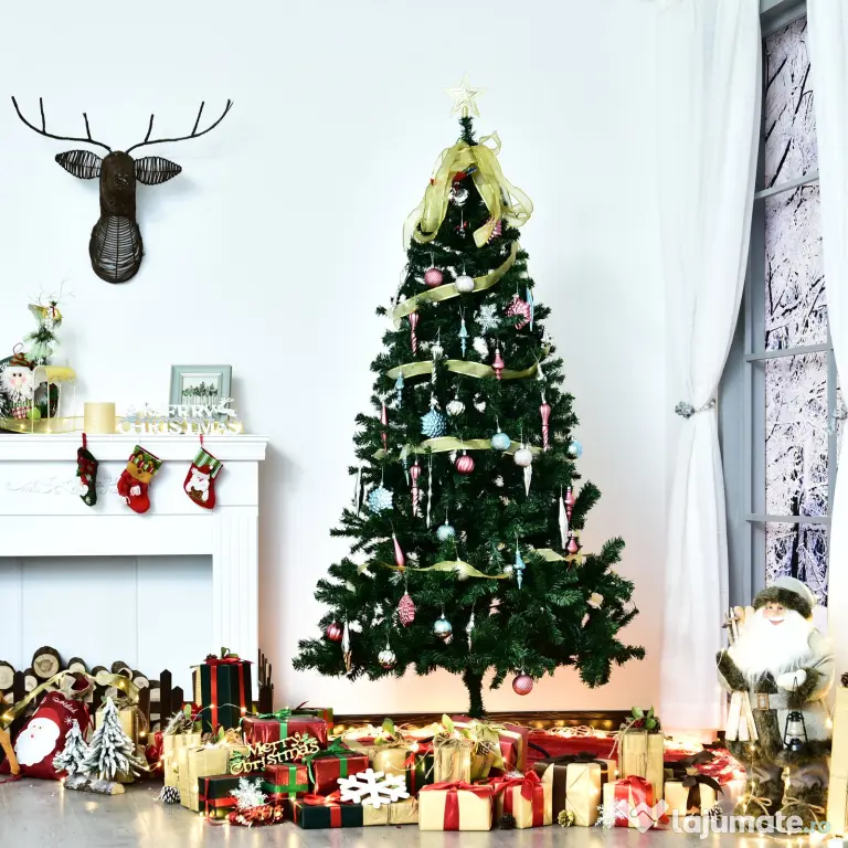 Brad de Craciun 180cm, brad artificial cu baza, brad verde, decoratiune de craciun de sarbatori HOMCOM | Aosom Romania