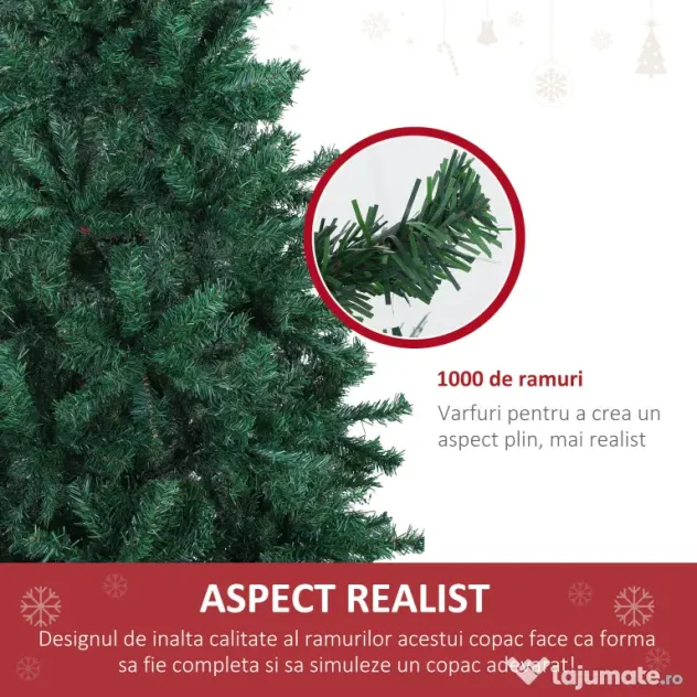 Brad de Craciun 180cm, brad artificial cu baza, brad verde, decoratiune de craciun de sarbatori HOMCOM | Aosom Romania