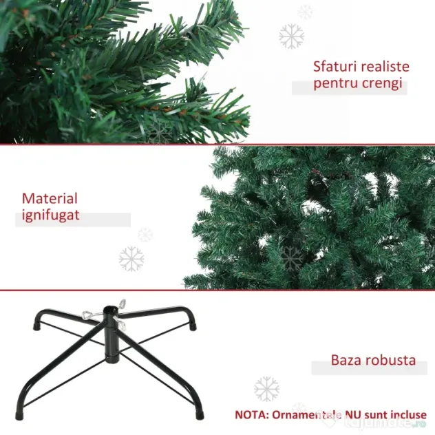 Brad de Craciun 180cm, brad artificial cu baza, brad verde, decoratiune de craciun de sarbatori HOMCOM | Aosom Romania