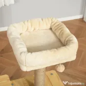 PawHut Ansamblu de Joacă pentru Pisici Compac, Zgariere și Distracție, Lemn și Plush, Dimensiuni 60 x 40 x 130 cm, Galben | Aosom România