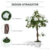 Outsunny Arbore Artificial Camelia cu 21 Flori Decorative, Înălțime 90 cm, Ideal pentru Interior și Exterior | Aosom Romania 