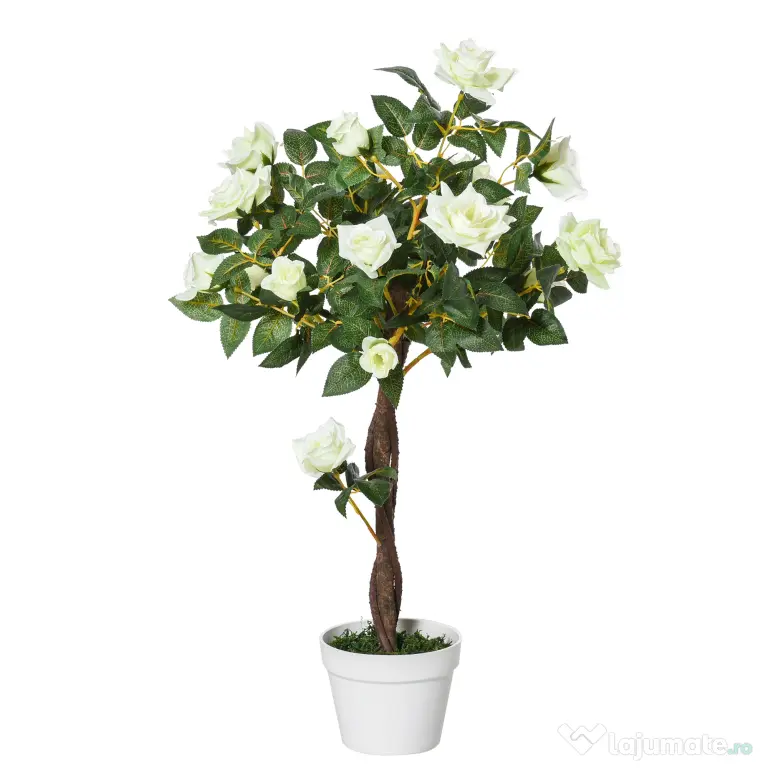 Outsunny Arbore Artificial Camelia cu 21 Flori, Ghiveci Înalt, 90 cm, Plantă Decorativă Interior & Exterior