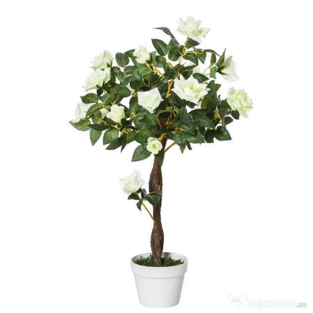 Outsunny Arbore Artificial Camelia cu 21 Flori, Ghiveci Înalt, 90 cm, Plantă Decorativă Interior & Exterior