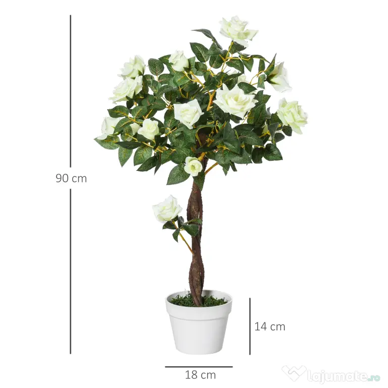 Outsunny Arbore Artificial Camelia cu 21 Flori, Ghiveci Înalt, 90 cm, Plantă Decorativă Interior & Exterior
