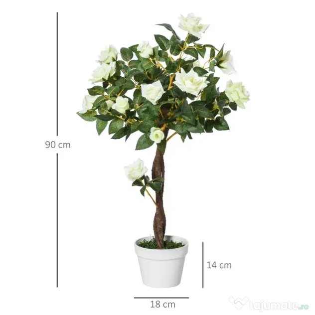 Outsunny Arbore Artificial Camelia cu 21 Flori, Ghiveci Înalt, 90 cm, Plantă Decorativă Interior & Exterior