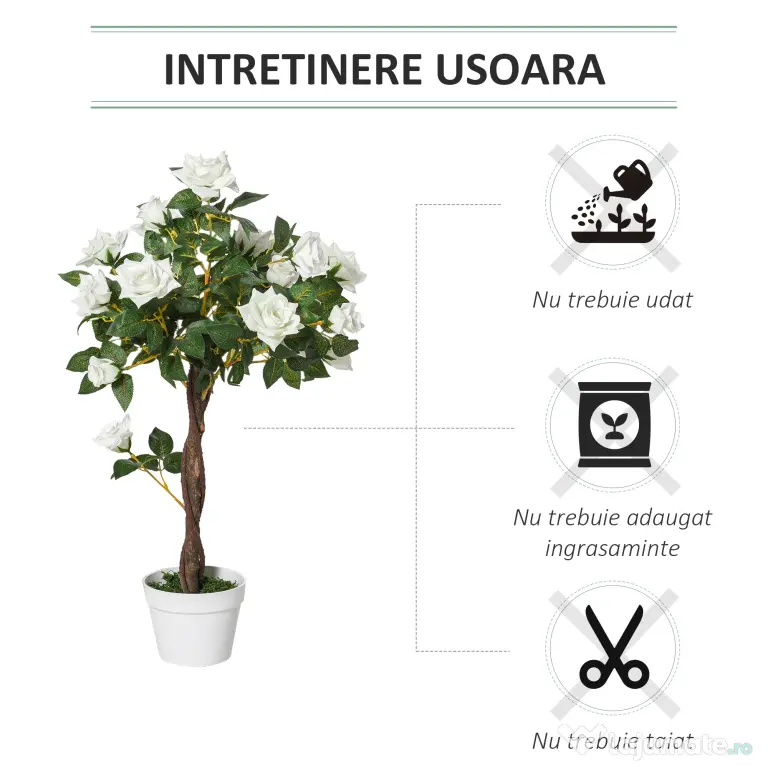 Outsunny Arbore Artificial Camelia cu 21 Flori, Ghiveci Înalt, 90 cm, Plantă Decorativă Interior & Exterior