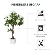 Outsunny Arbore Artificial Camelia cu 21 Flori, Ghiveci Înalt, 90 cm, Plantă Decorativă Interior & Exterior 