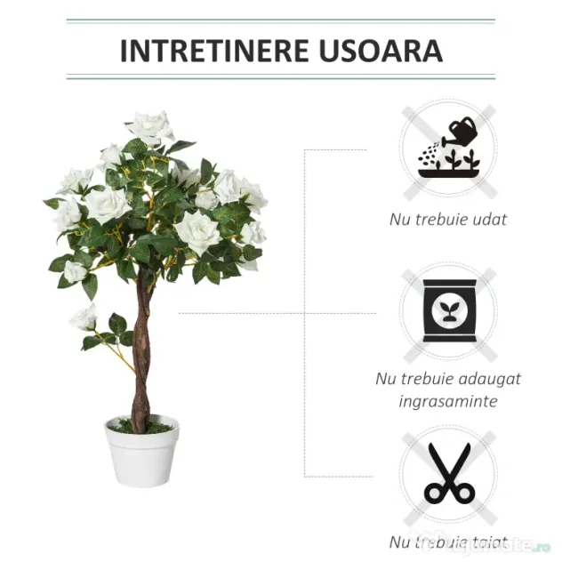 Outsunny Arbore Artificial Camelia cu 21 Flori, Ghiveci Înalt, 90 cm, Plantă Decorativă Interior & Exterior