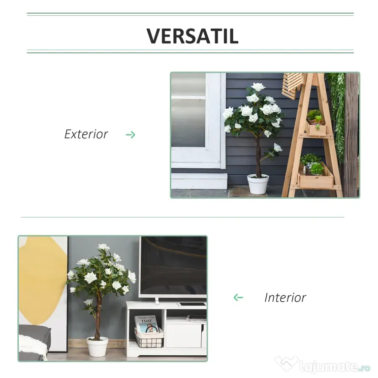 Outsunny Arbore Artificial Camelia cu 21 Flori, Ghiveci Înalt, 90 cm, Plantă Decorativă Interior & Exterior