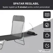Outsunny Sezlong pentru Bronzat Pliabil si Reclinabil, negru | Aosom Romania 