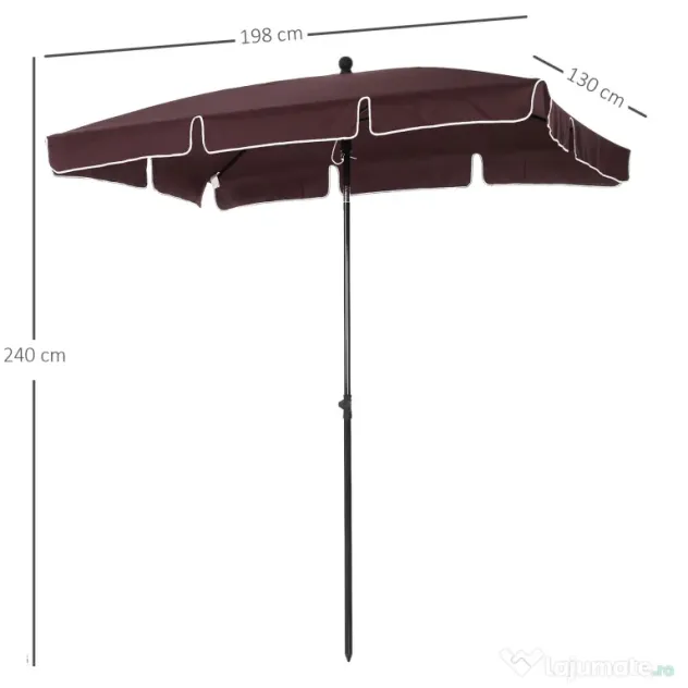 Umbrela Parasolarar dreptunghiulara Outsunny 200×125×235cm Maro | Aosom Romania