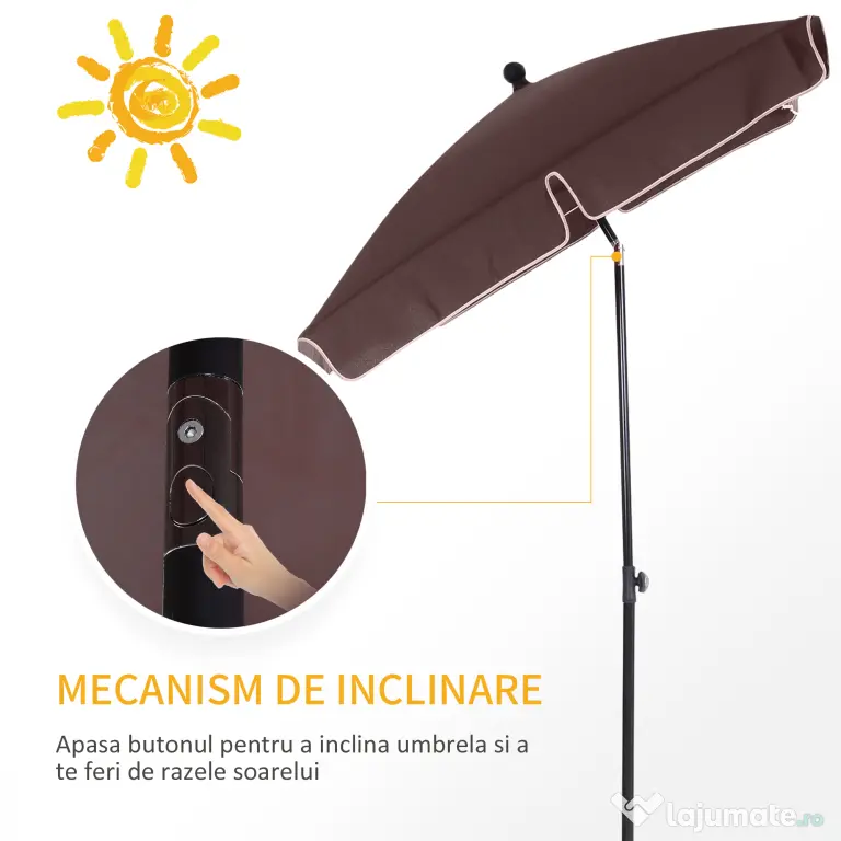 Umbrela Parasolarar dreptunghiulara Outsunny 200×125×235cm Maro | Aosom Romania