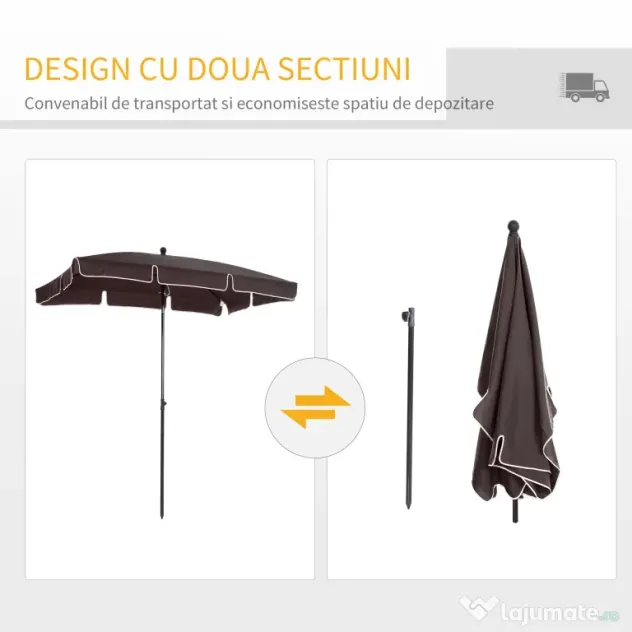 Umbrela Parasolarar dreptunghiulara Outsunny 200×125×235cm Maro | Aosom Romania