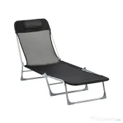 Outsunny Șezlong Pliabil cu Spătar Reglabil pe 5 Nivele și Pernă, Șezlong de Grădină cu Material Respirabil Textilen, pentru Plajă, Piscină, Grădină, 182x56x28 cm, Negru | Aosom Romania 