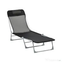 Outsunny Șezlong Pliabil cu Spătar Reglabil pe 5 Nivele și Pernă, Șezlong de Grădină cu Material Respirabil Textilen, pentru Plajă, Piscină, Grădină, 182x56x28 cm, Negru | Aosom Romania 