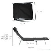 Outsunny Șezlong Pliabil cu Spătar Reglabil pe 5 Nivele și Pernă, Șezlong de Grădină cu Material Respirabil Textilen, pentru Plajă, Piscină, Grădină, 182x56x28 cm, Negru | Aosom Romania 