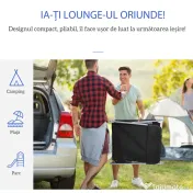 Outsunny Șezlong Pliabil cu Spătar Reglabil pe 5 Nivele și Pernă, Șezlong de Grădină cu Material Respirabil Textilen, pentru Plajă, Piscină, Grădină, 182x56x28 cm, Negru | Aosom Romania 