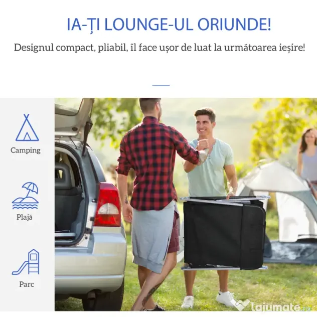 Outsunny Șezlong Pliabil cu Spătar Reglabil pe 5 Nivele și Pernă, Șezlong de Grădină cu Material Respirabil Textilen, pentru Plajă, Piscină, Grădină, 182x56x28 cm, Negru | Aosom Romania
