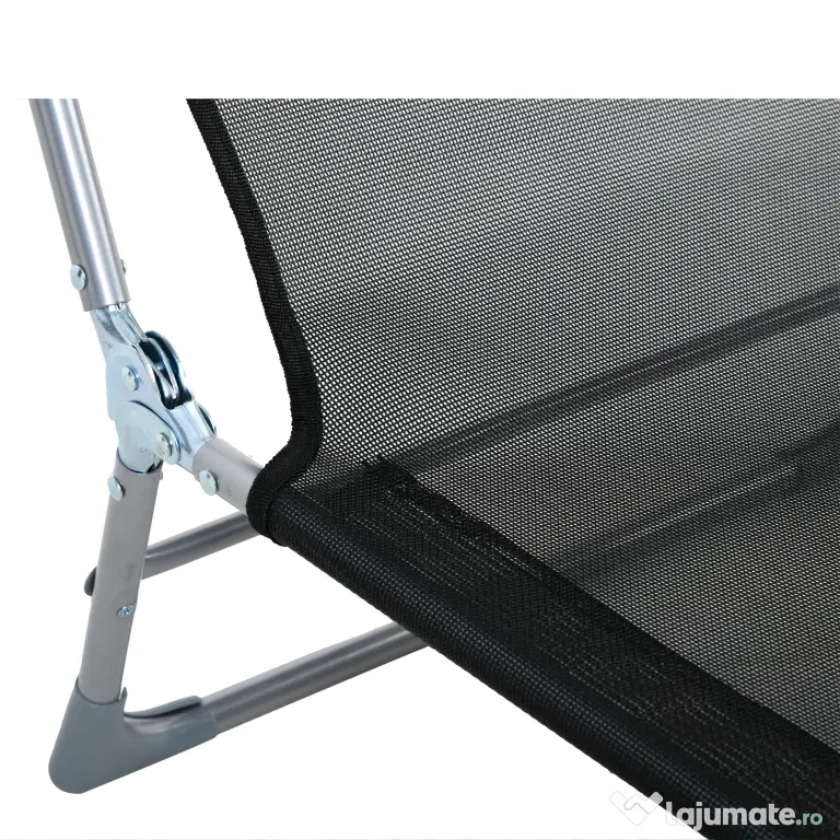 Outsunny Șezlong Pliabil cu Spătar Reglabil pe 5 Nivele și Pernă, Șezlong de Grădină cu Material Respirabil Textilen, pentru Plajă, Piscină, Grădină, 182x56x28 cm, Negru | Aosom Romania
