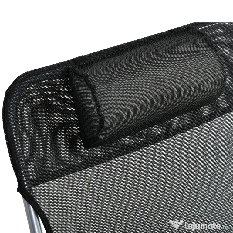 Outsunny Șezlong Pliabil cu Spătar Reglabil pe 5 Nivele și Pernă, Șezlong de Grădină cu Material Respirabil Textilen, pentru Plajă, Piscină, Grădină, 182x56x28 cm, Negru | Aosom Romania