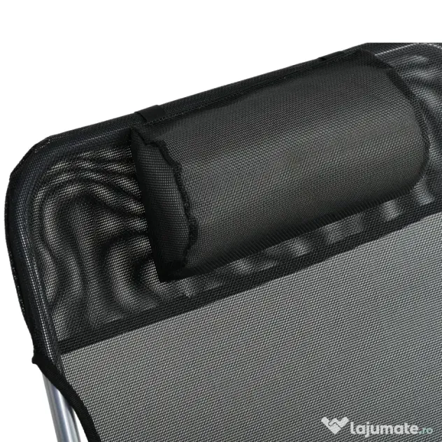 Outsunny Șezlong Pliabil cu Spătar Reglabil pe 5 Nivele și Pernă, Șezlong de Grădină cu Material Respirabil Textilen, pentru Plajă, Piscină, Grădină, 182x56x28 cm, Negru | Aosom Romania