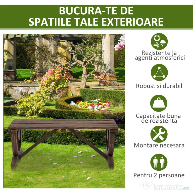 Outsunny Banca de Gradina cu 2 locuri din lemn de molid, Maro 105x50x53cm | Aosom Romania