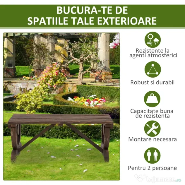 Outsunny Banca de Gradina cu 2 locuri din lemn de molid, Maro 105x50x53cm | Aosom Romania