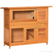 PawHut Cușcă de Iepuri din Lemn cu Rampă si 2 Nivele, 122x48x100 cm, Galben | Aosom Romania 