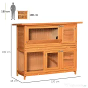 PawHut Cușcă de Iepuri din Lemn cu Rampă si 2 Nivele, 122x48x100 cm, Galben | Aosom Romania 