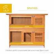 PawHut Cușcă de Iepuri din Lemn cu Rampă si 2 Nivele, 122x48x100 cm, Galben | Aosom Romania 