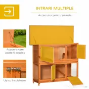 PawHut Cușcă de Iepuri din Lemn cu Rampă si 2 Nivele, 122x48x100 cm, Galben | Aosom Romania 