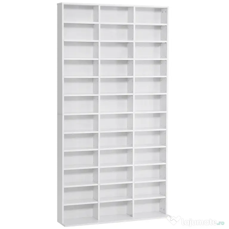 HOMCOM Bibliotecă CD de perete cu 36 de rafturi reglabile, 195 x 102 x 23.5cm, alb | Aosom Romania