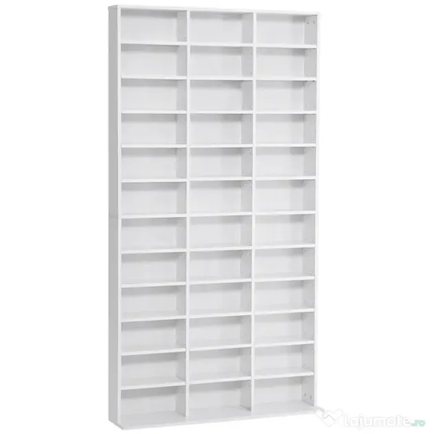 HOMCOM Bibliotecă CD de perete cu 36 de rafturi reglabile, 195 x 102 x 23.5cm, alb | Aosom Romania