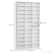 HOMCOM Bibliotecă pentru CD-uri din lemn cu 3 coloane și 12 rafturi reglabile, 102x23,5x195 cm, alb 