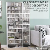 HOMCOM Bibliotecă pentru CD-uri din lemn cu 3 coloane și 12 rafturi reglabile, 102x23,5x195 cm, alb 
