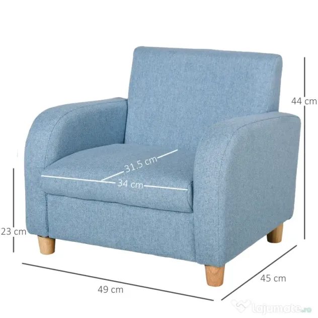 HOMCOM Scaun pentru Camera Copiilor în Material Textil Max. 65 kg 49x45x44cm Albastru | Aosom Romania