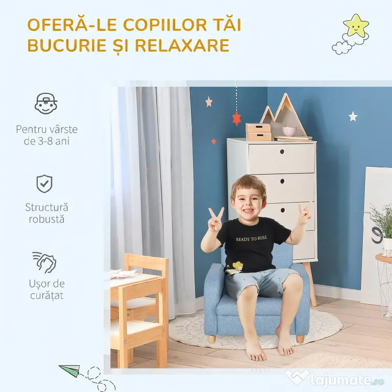 HOMCOM Scaun pentru Camera Copiilor în Material Textil Max. 65 kg 49x45x44cm Albastru | Aosom Romania