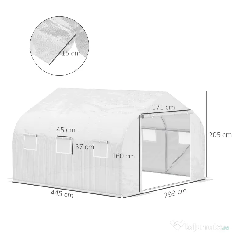 Outsunny Tunel Grădină De Legume Cu Seră Cu 6 Ferestre Și Ușă Rulantă, 4.5x3m, Alb | Aosom Romania
