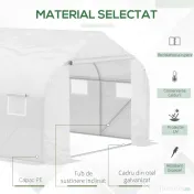 Outsunny Tunel Grădină De Legume Cu Seră Cu 6 Ferestre Și Ușă Rulantă, 4.5x3m, Alb | Aosom Romania 