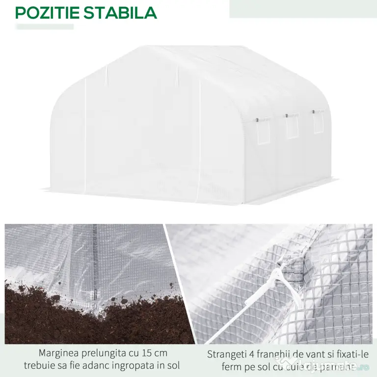 Outsunny Tunel Grădină De Legume Cu Seră Cu 6 Ferestre Și Ușă Rulantă, 4.5x3m, Alb | Aosom Romania