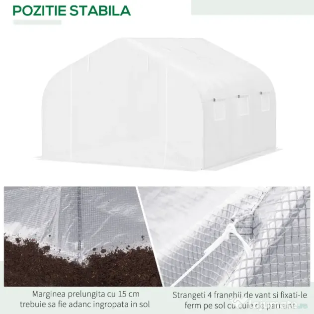 Outsunny Tunel Grădină De Legume Cu Seră Cu 6 Ferestre Și Ușă Rulantă, 4.5x3m, Alb | Aosom Romania