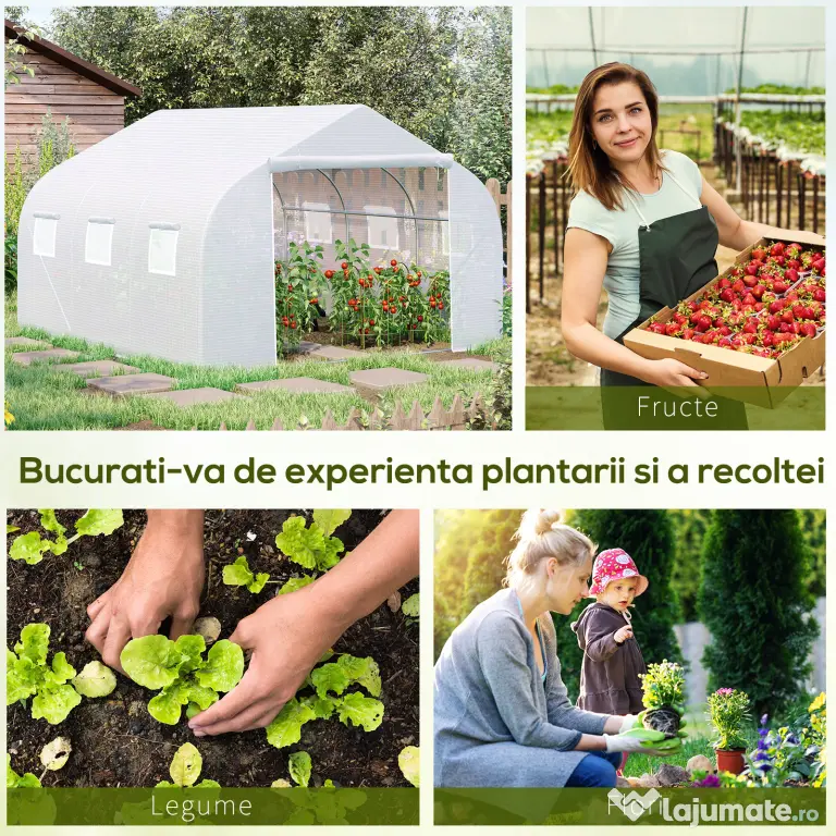 Outsunny Tunel Grădină De Legume Cu Seră Cu 6 Ferestre Și Ușă Rulantă, 4.5x3m, Alb | Aosom Romania