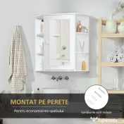HOMCOM Dulap de Perete pentru Baie, Dulap de Baie cu Oglindă, Ușă Centrală și Rafturi din Lemn, 66x17x63 cm, Alb | Aosom Romania 