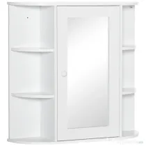 Homcom Dulapior Baie cu Oglinda – Lemn Alb 66×17×63 cm