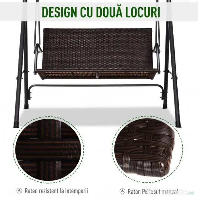 Outsunny Balansoar Hollywood, Balansoar de Grădină cu Baldachin, Acoperiș Reglabil, Negru + Maro + Gri | Aosom Romania