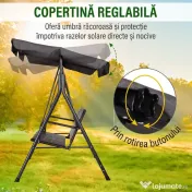 Outsunny Leagăn de Grădină cu 2 Locuri și Acoperiș Reglabil, 140x110x151 cm, Maro și Gri 