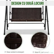 Outsunny Leagăn de Grădină cu 2 Locuri și Acoperiș Reglabil, 140x110x151 cm, Maro și Gri 
