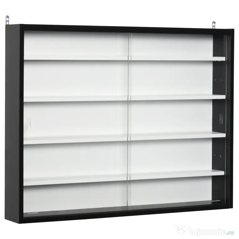 HOMCOM Vitrina Moderna pentru Colectionare 5 Etajere, Panou Suport de obiecte cu Etajere Reglabile, 80x9.5x60cm, Negru si Alb | Aosom Romania