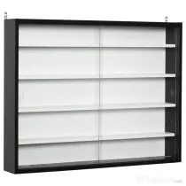 HOMCOM Vitrina Moderna pentru Colectionare 5 Etajere, Panou Suport de obiecte cu Etajere Reglabile, 80x9.5x60cm, Negru si Alb | Aosom Romania