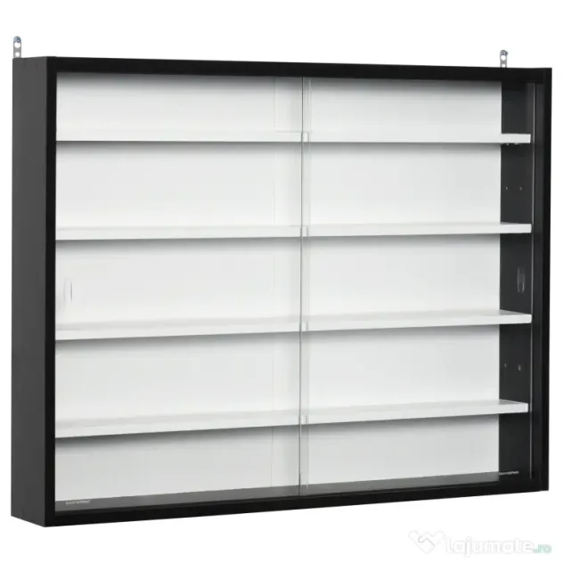 HOMCOM Vitrina Moderna pentru Colectionare 5 Etajere, Panou Suport de obiecte cu Etajere Reglabile, 80x9.5x60cm, Negru si Alb | Aosom Romania